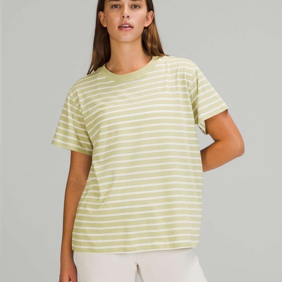 Lululemon All Yours Striped Short Sleeve Tee - Light Green and White. Sz 6 - Picture 1 of 5